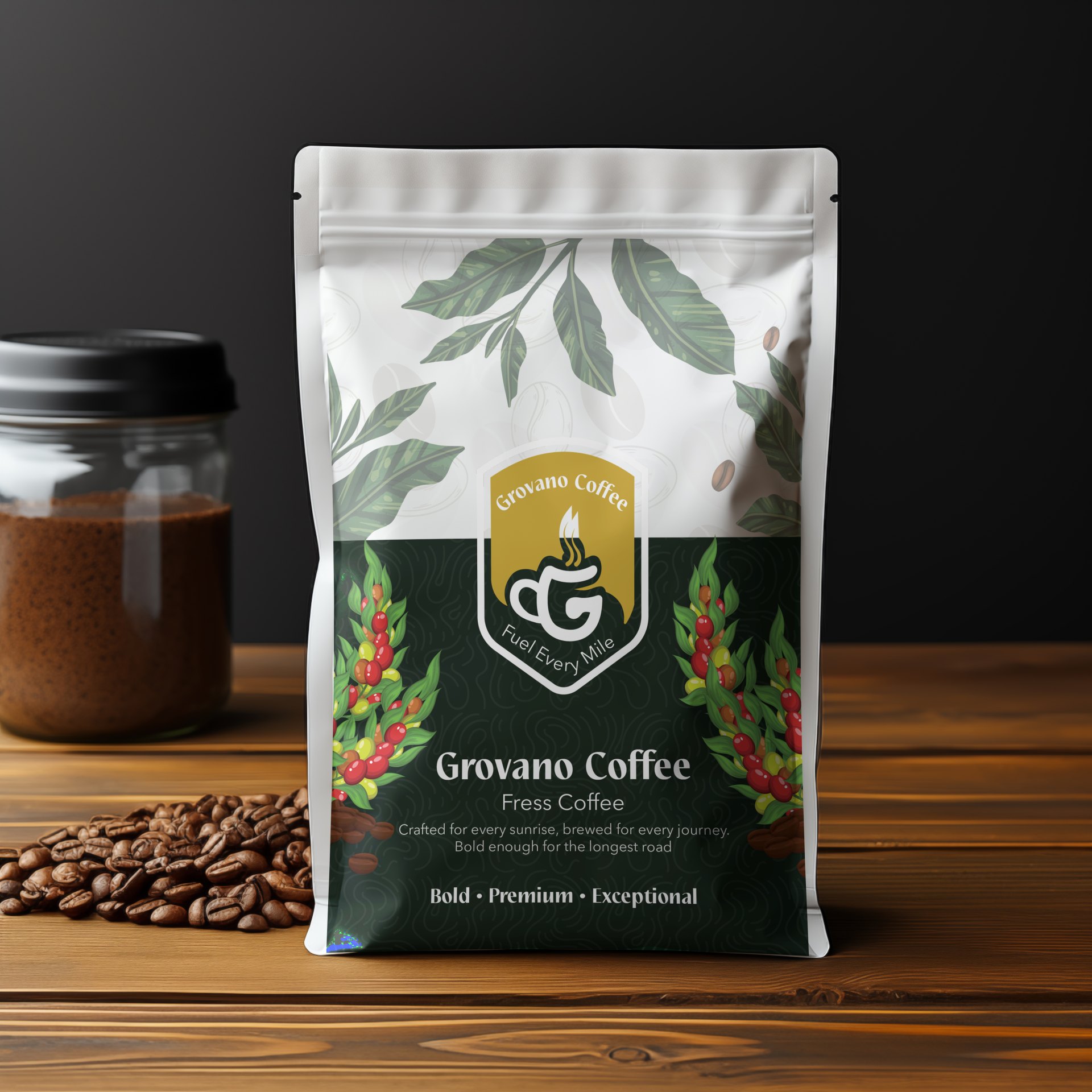 Grovano Coffee logo and Packaging Design